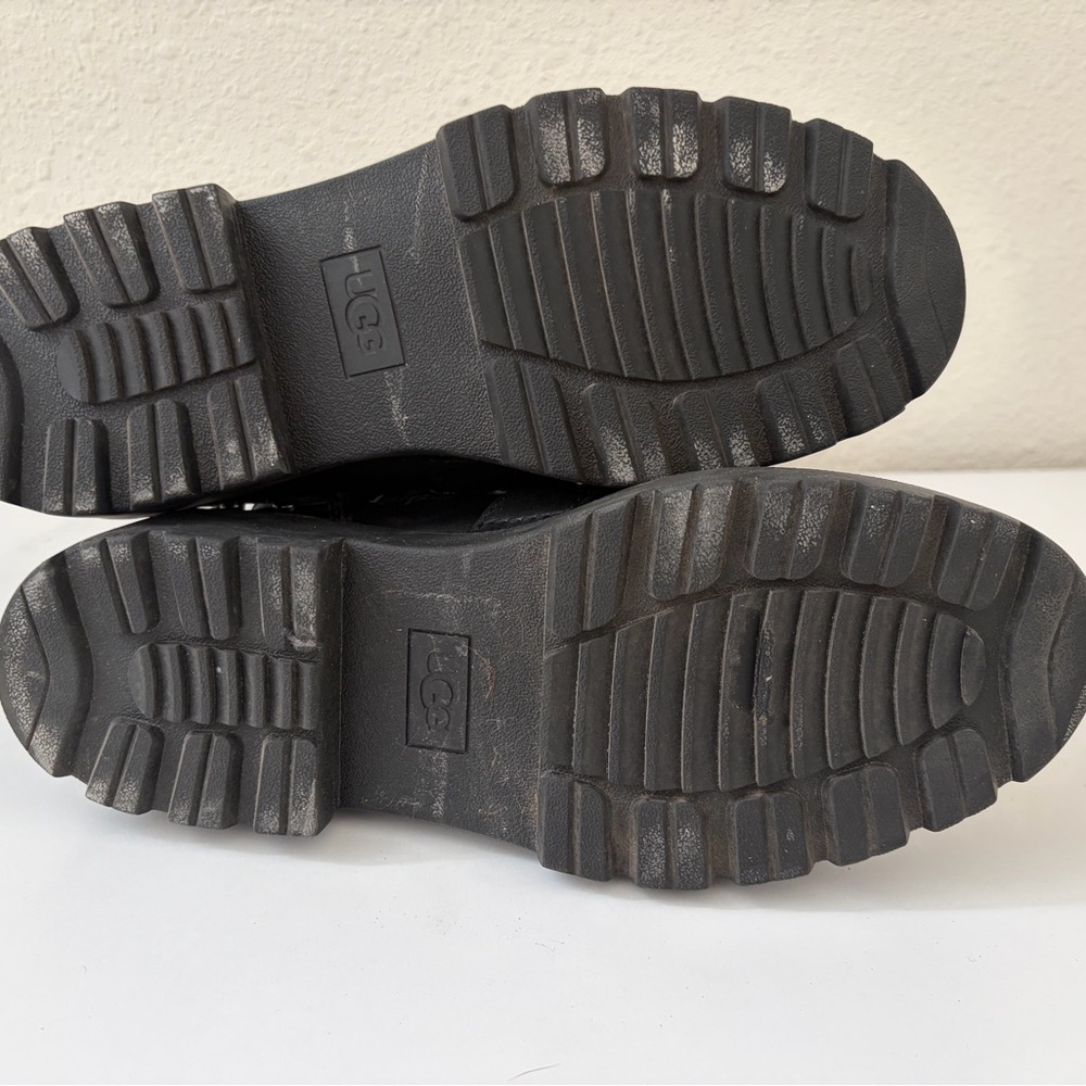 UGG Zorrah Black Leather Lug Sole Combat Boots with Buckle and Studs - Picture 5 of 7